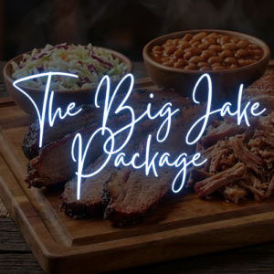 Texas style BBQ catering platter with smoked brisket, pulled pork, baked beans and potato salad in Alberta