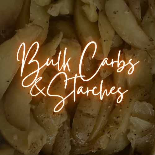 Bulk meal prep gluten free carbs including rice potatoes cauliflower rice and quinoa